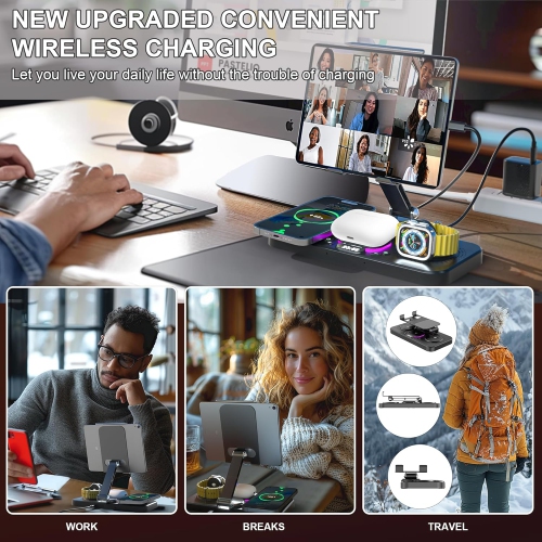 6 in 1 Apple Charging Station for Multiple Devices, 30W Fast Qi-Certified Wireless Charger Stand for iPhone 16/15/14/13/12/Pro/Max/XR/Samsung Galaxy