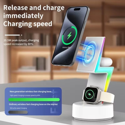 Fast Magnetic Wireless Charger for Iphone 15 14 13 12 Pro Max RGB Night Light Desk Charging Station for Apple Watch Airpods Pro