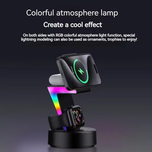 Fast Magnetic Wireless Charger for Iphone 15 14 13 12 Pro Max RGB Night Light Desk Charging Station for Apple Watch Airpods Pro