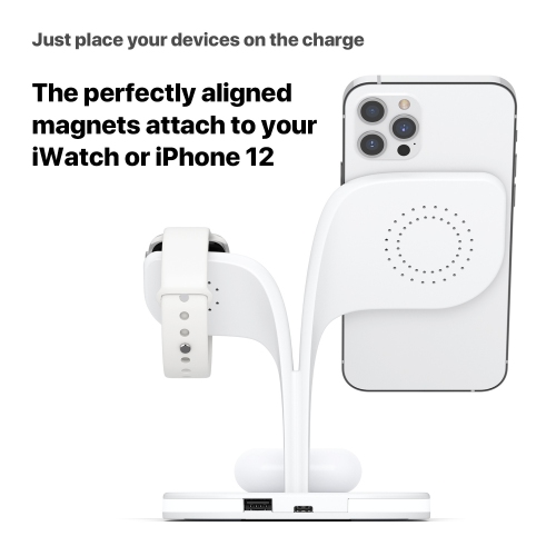 5-in-1 Magnetic Wireless Charging Stand with LED Bedside Lamp and QC Adapter - Compatible with iPhone/Apple Watch/Airpods - Black