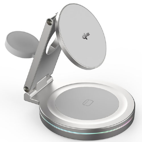 Upgraded Qi2 Foldable Rotatable Zinc Alloy 3 in 1 Magnetic Wireless Charging Station, Compatible with Apple iPhone 12~16,Smartwatch,AirPods