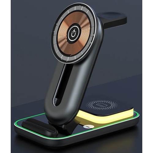 MagSafe-Compatible Wireless Charging Station: 3 in 1 Charger Stand Compatible with Apple iPhone, Apple Watch and AirPods