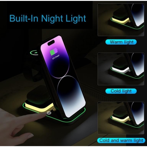 MagSafe-Compatible Wireless Charging Station: 3 in 1 Charger Stand Compatible with Apple iPhone, Apple Watch and AirPods