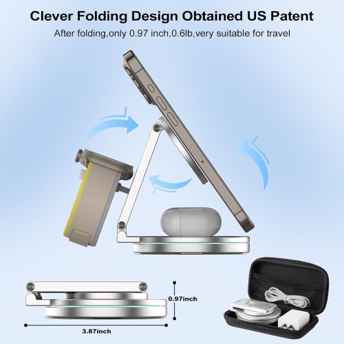Upgraded Qi2 Foldable Rotatable Zinc Alloy 3 in 1 Magnetic Wireless Charging Station, Compatible with Apple iPhone 12~16,Smartwatch,AirPods