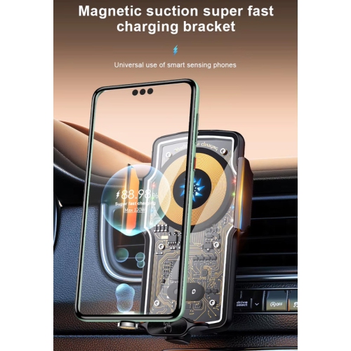 120W Magnetic Charger Car Phone Holder 15W Fast Wireless Charging Autocar Phone Stand Touch Control Lights for iPhone Xiaomi