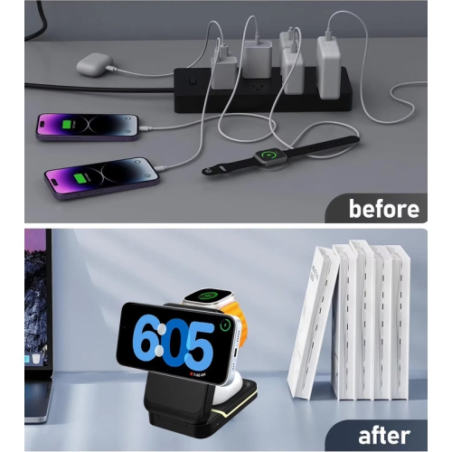 3 in1 magnetic Wireless Charging Station for iPhone 16 15 14 13 12 Pro/Max,Apple Watch 8, AirPods 3/2 Foldable Phone charge Hold