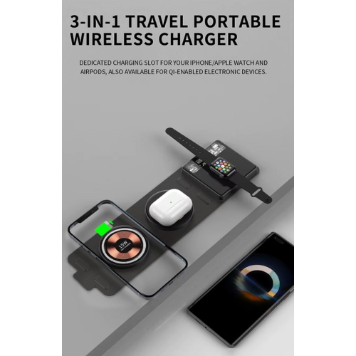 3 in 1 Magnetic Fold Wireless Charger Stand 15W Fast Wireless Charging Station for Samsung Xiaomi Huawei for Apple Watch 7 6 5 4