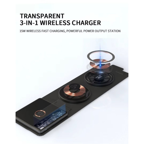 3 in 1 Magnetic Fold Wireless Charger Stand 15W Fast Wireless Charging Station for Samsung Xiaomi Huawei for Apple Watch 7 6 5 4