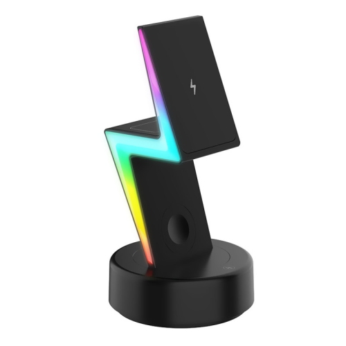 YOULIGHTS  Fast Magnetic Wireless Charger for Iphone 15 14 13 12 Pro Max RGB Night Light Desk Charging Station for Apple Watch Airpods Pro (Black)