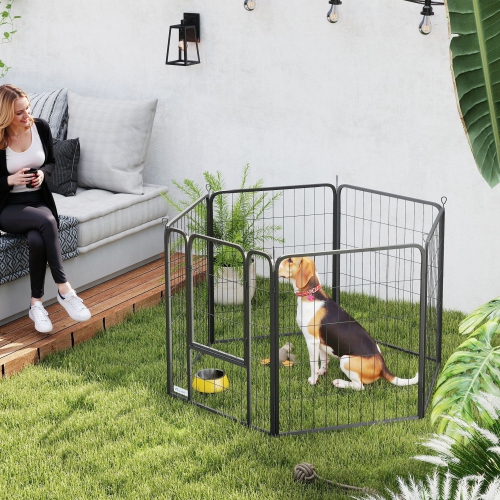 PawHut – Parc pour chien à 6 panneaux, clôture robuste portative avec porte et courroie, 31,5 po H, pour jardin intérieur extérieur, stylo chiot