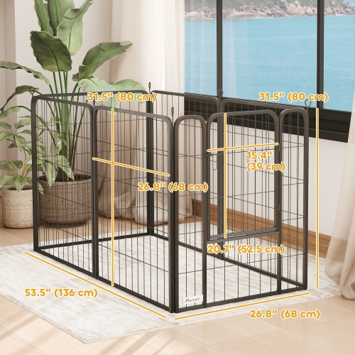 PawHut – Parc pour chien à 6 panneaux, clôture robuste portative avec porte et courroie, 31,5 po H, pour jardin intérieur extérieur, stylo chiot