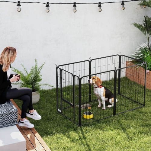PawHut – Parc pour chien à 6 panneaux, clôture robuste portative avec porte et courroie, 31,5 po H, pour jardin intérieur extérieur, stylo chiot
