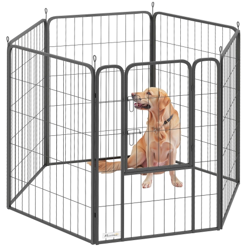 PAWHUT  6 Panels Dog Playpen, Portable Heavy Duty Pet Fence \w Door & Strap, 39.5"h, for Indoor Outdoor Backyard Garden, Foldable Puppy Pet Pen For