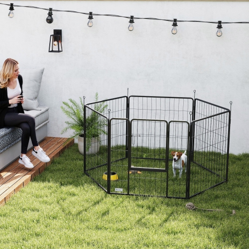 PawHut – Parc pour chiens, stylo d'exercice robuste intérieur extérieur, clôture portative avec porte pour petits chiens, 6 panneaux, 23 5 haut.
