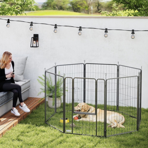 PawHut – Parc pour chien à 8 panneaux, clôture robuste portative avec porte et courroie, 39,5&nbsp;po H, pour jardin intérieur extérieur, stylo chiot