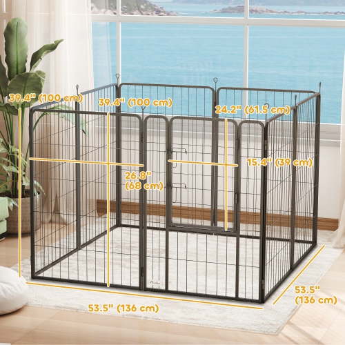 PawHut – Parc pour chien à 8 panneaux, clôture robuste portative avec porte et courroie, 39,5&nbsp;po H, pour jardin intérieur extérieur, stylo chiot
