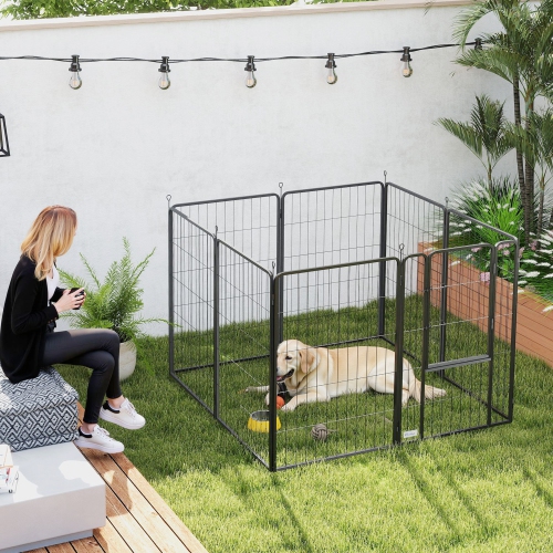 PawHut – Parc pour chien à 8 panneaux, clôture robuste portative avec porte et courroie, 39,5&nbsp;po H, pour jardin intérieur extérieur, stylo chiot