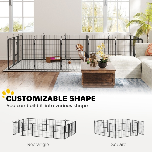 PawHut 16 Panels Dog Playpen, 27" W x 31.5" H Portable Heavy Duty Pet Fence with Door & Strap for Indoor Outdoor Backyard Garden, Foldable Puppy Pet