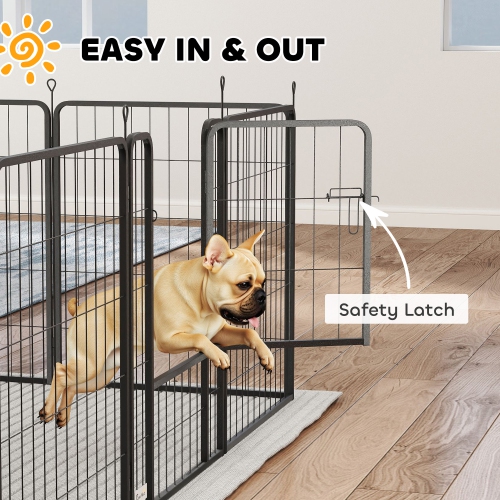 PawHut 16 Panels Dog Playpen, 27" W x 31.5" H Portable Heavy Duty Pet Fence with Door & Strap for Indoor Outdoor Backyard Garden, Foldable Puppy Pet
