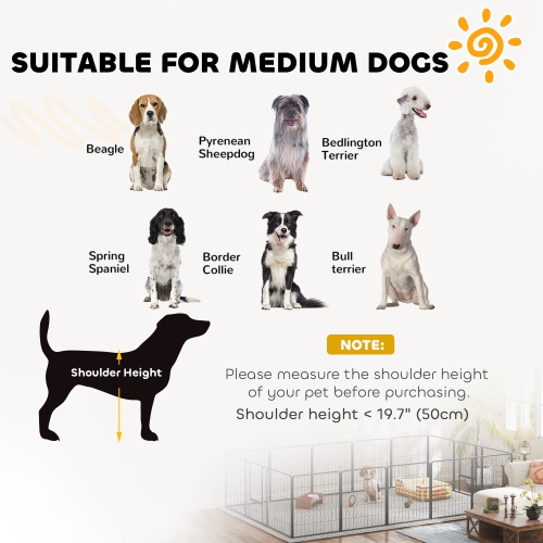 PawHut 16 Panels Dog Playpen, 27" W x 31.5" H Portable Heavy Duty Pet Fence with Door & Strap for Indoor Outdoor Backyard Garden, Foldable Puppy Pet