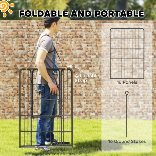 Parc à 16 panneaux de PawHut, cloison robuste et portative pour chiens de 27 larg. X 39,5 po H avec porte et courroie pour jardin intérieur