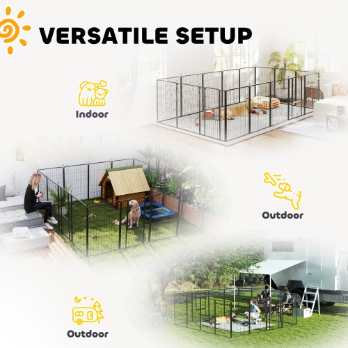 Parc à 16 panneaux de PawHut, cloison robuste et portative pour chiens de 27 larg. X 39,5 po H avec porte et courroie pour jardin intérieur