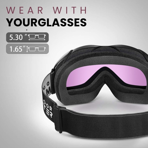 OTG Ski Goggles - Over Glasses Snowboard/Ski Goggles for Women, Men & Youth Anti Fog Snowboard Goggles- 100% UV Protection