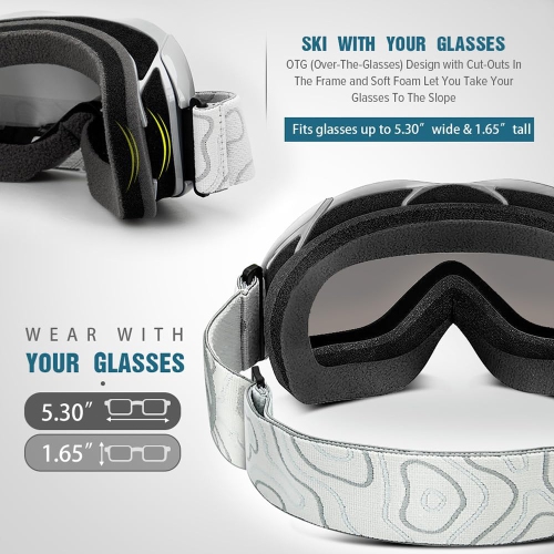 OTG Ski Goggles - Over Glasses Snowboard/Ski Goggles for Women, Men & Youth Anti Fog Snowboard Goggles- 100% UV Protection