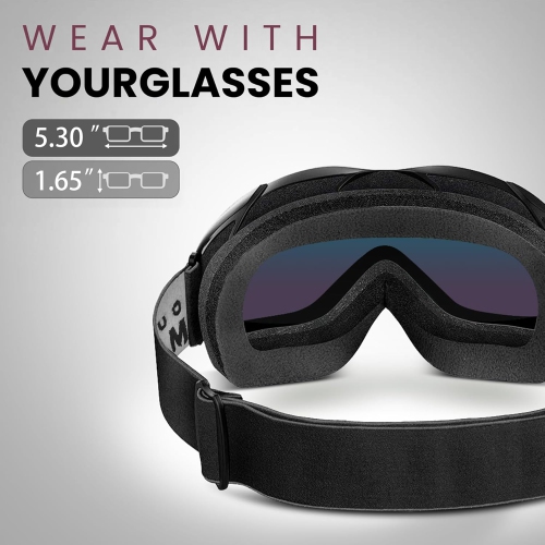 OTG Ski Goggles - Over Glasses Snowboard/Ski Goggles for Women, Men & Youth Anti Fog Snowboard Goggles- 100% UV Protection