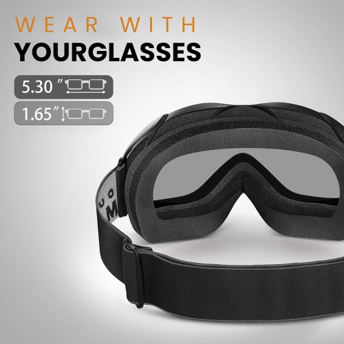 OTG Ski Goggles - Over Glasses Snowboard/Ski Goggles for Women, Men & Youth Anti Fog Snowboard Goggles- 100% UV Protection