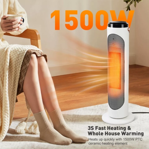 E-Macht 1500W Portable Space Heater Oscillating Ceramic w/ Remote 24h Timer Safe