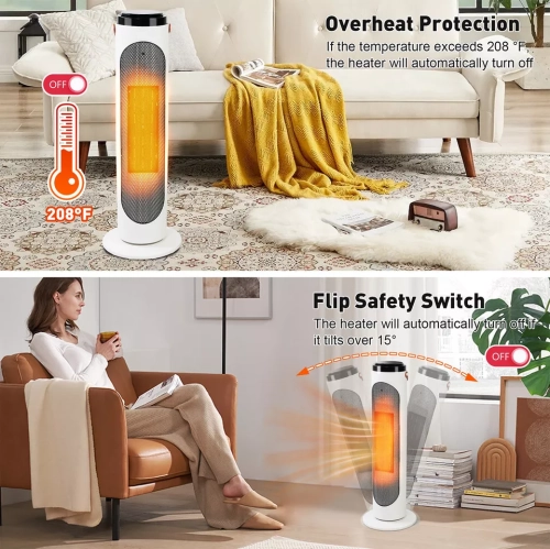 E-Macht 1500W Portable Space Heater Oscillating Ceramic w/ Remote 24h Timer Safe