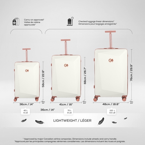 Ensemble de 3 valises rigides et légères en polycarbonate et en ABS, roulettes doubles pivotantes, cadenas approuvé par la TSA –