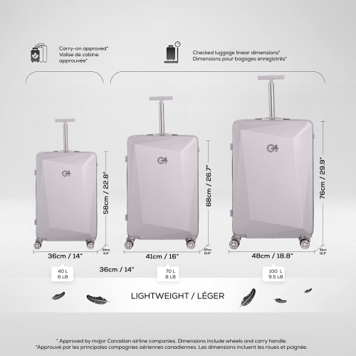 Ensemble de 3 valises rigides et légères en polycarbonate et ABS, roulettes doubles pivotantes, cadenas TSA – 20 po/24 po/28 po –
