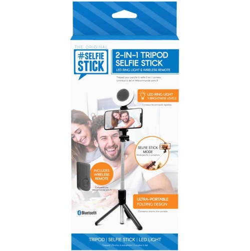 Open Box Retrak 2 in 1 tripod Selfie Stick with LED Ring Light Black