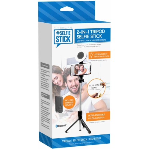 Open Box Retrak 2 in 1 tripod Selfie Stick with LED Ring Light Black