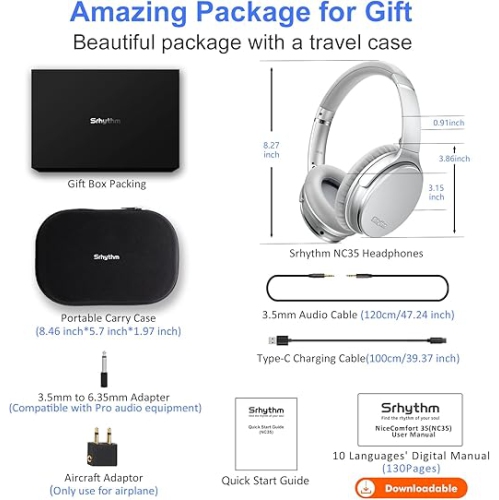 Srhythm NiceComfort 35 Active Noise Cancelling Headphones, Wireless Bluetooth