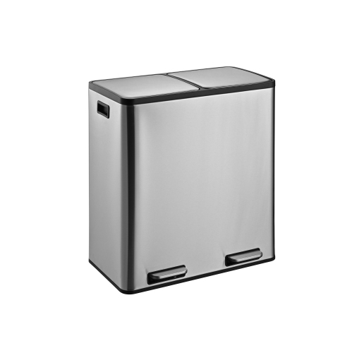 JIALLO  60L (30Lx2) Stainless Steel 2 Compartments Garbage And Recycling Bins With Soft-Close Lids, Satin Finish And Fingerprint Proof