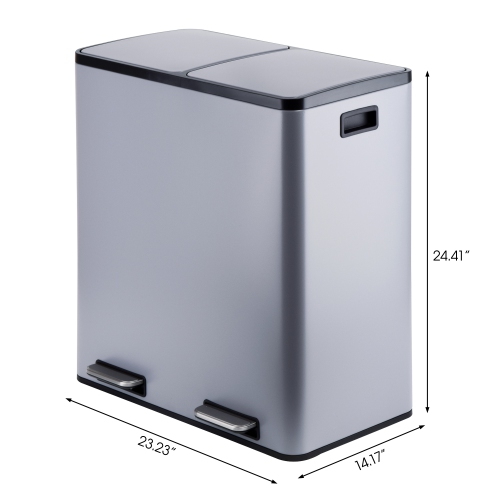 60L Powder coating 2 compartments 2 compartments garbage and recycling bins with soft-close lids in grey color