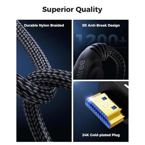 NIERBO 2.1 HDMI Cable 1.6 Feet - 8K Ultra High Speed HDMI Cable/48Gbps/8K 60hz/4K 120hz/Braided/eARC for HDTV, PS5, PS4, Xbox, Blu-ray