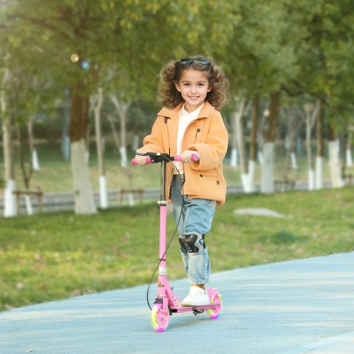 Trottinette Qaba pour enfants de 3 à 8 ans, trottinettes pliantes légères avec roues lumineuses, guidon réglable à 4 niveaux, frein arrière et frein