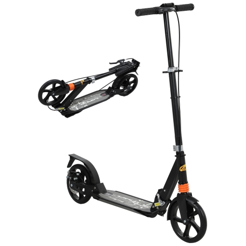 Image 1 de 9.. Qaba – Trottinette pliable pour enfants de 6 à 12 ans, trottinette pliable avec 4 hauteurs réglables, freins doubles, absorption des chocs,