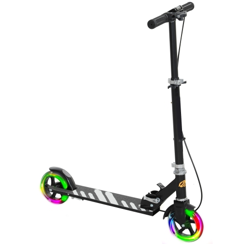 Image 1 de 9.. Trottinette Qaba pour enfants de 3 à 8 ans, trottinettes pliantes légères avec roues lumineuses, guidon réglable à 4 niveaux, frein arrière et frein