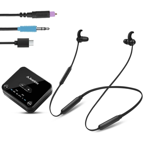 Avantree HT4186-Q - [2025 Upgrade] Wireless Headphones for TV Watching, Neckband Earbuds Set with aptX Adaptive Supporting Wireless Transmitter