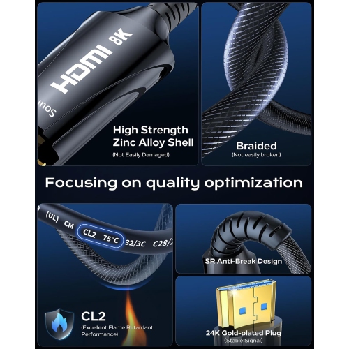 NIERBO 2.1 HDMI Cable 150 Feet - 8K Ultra High Speed HDMI Cable/48Gbps/8K 60hz/4K 120hz/Braided/eARC for HDTV, PS5, PS4, Xbox, Blu-ray