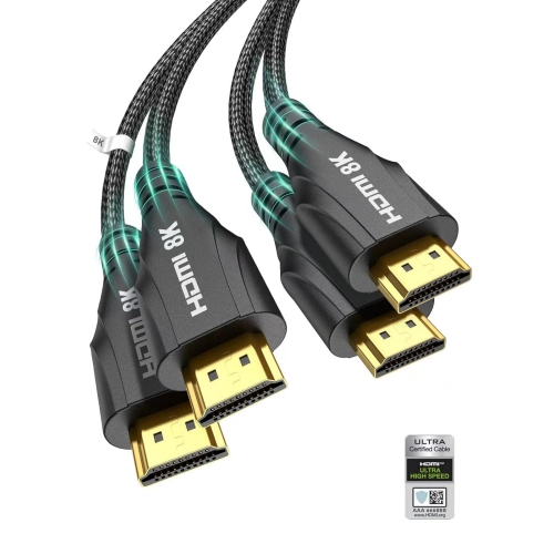 NIERBO 2.1 HDMI Cable 10 Feet - 8K Ultra High Speed HDMI Cable/48Gbps/8K 60hz/4K 120hz/Braided/eARC for HDTV, PS5, PS4, Xbox, Blu-ray - 2 Pack
