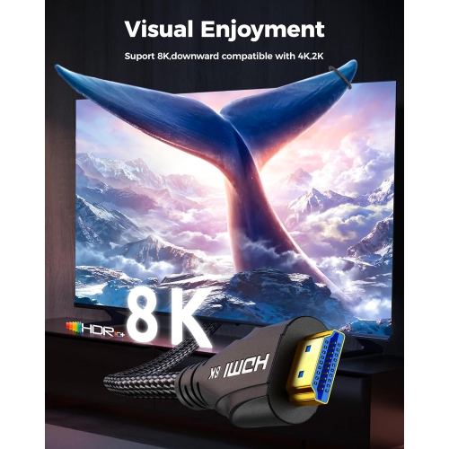 NIERBO 2.1 HDMI Cable 6.6 Feet - 8K Ultra High Speed HDMI Cable/48Gbps/8K 60hz/4K 120hz/Braided/eARC for HDTV, PS5, PS4, Xbox, Blu-ray - 2 Pack