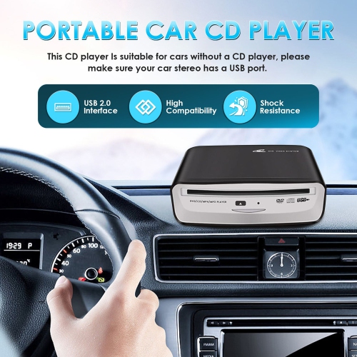 Lecteur de CD universel externe pour voiture, Lecteur de CD USB externe pour voiture Android Navigation - Noir