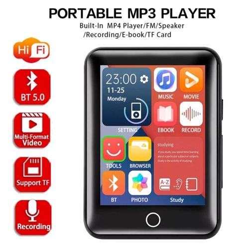 Bluetooth Touch HiFi Music MP4 MP3 Player Portable FM Radio Support 32GB Card - Black