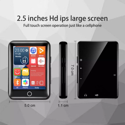 Bluetooth Touch HiFi Music MP4 MP3 Player Portable FM Radio Support 32GB Card - Black